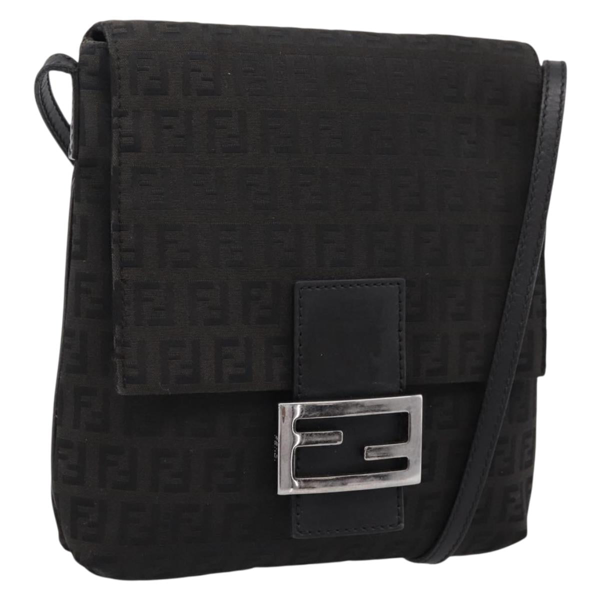 FENDI Zucchino Canvas Mamma Baguette Shoulder Bag Black 8BT075 Auth 196407A