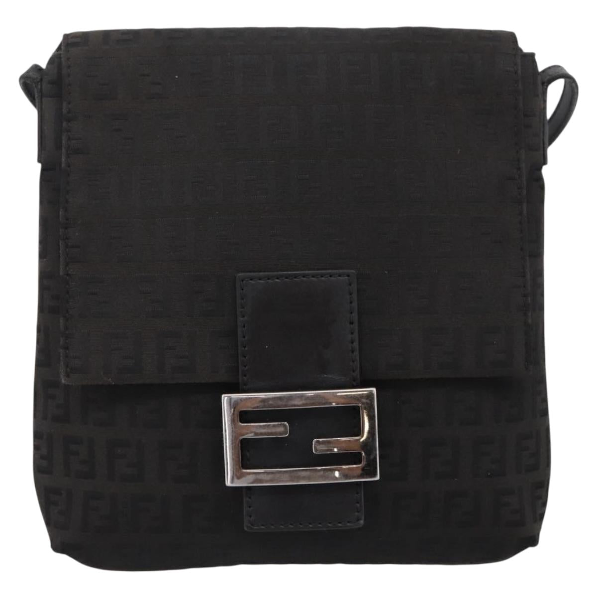 FENDI Zucchino Canvas Mamma Baguette Shoulder Bag Black 8BT075 Auth 196407A