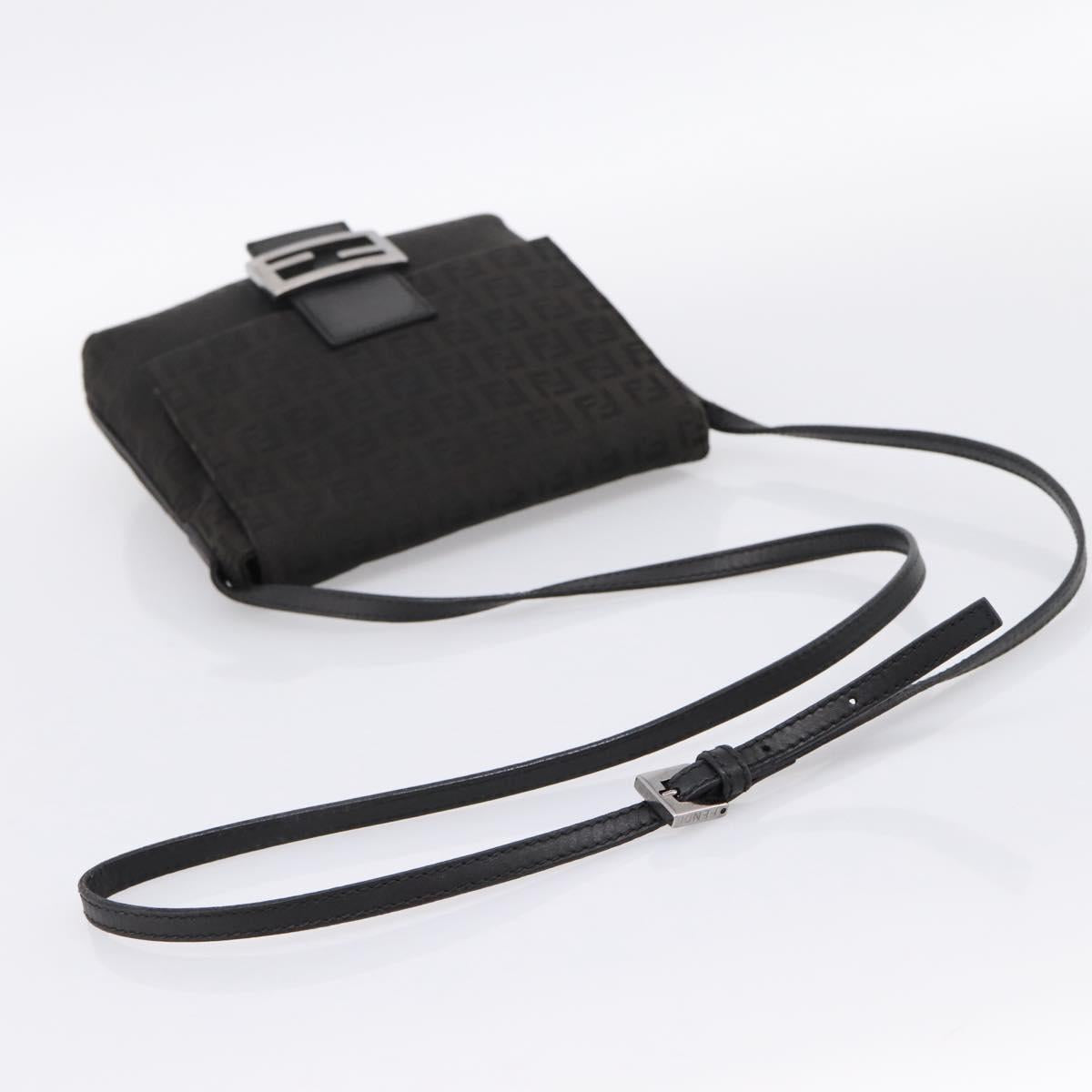 FENDI Zucchino Canvas Mamma Baguette Shoulder Bag Black 8BT075 Auth 196407A