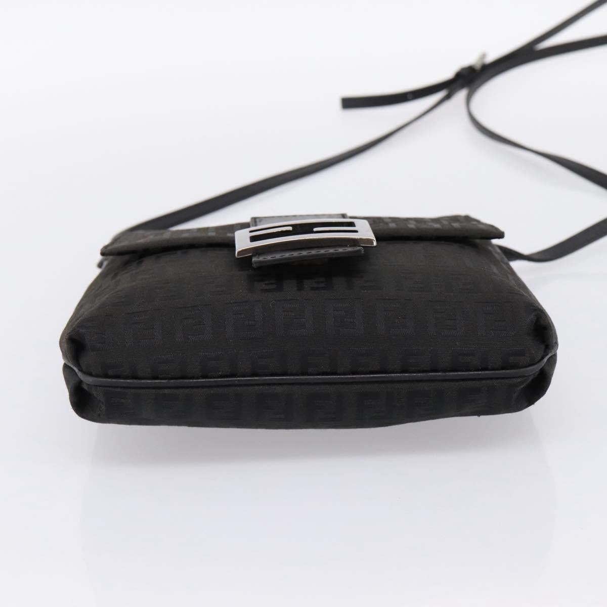 FENDI Zucchino Canvas Mamma Baguette Shoulder Bag Black 8BT075 Auth 196407A