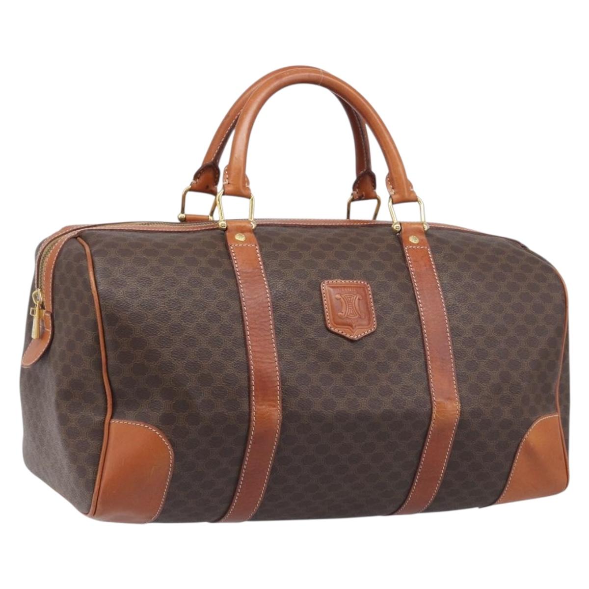 CELINE Macadam Boston Bag PVC Leather Brown Gold Tone Auth 196408A