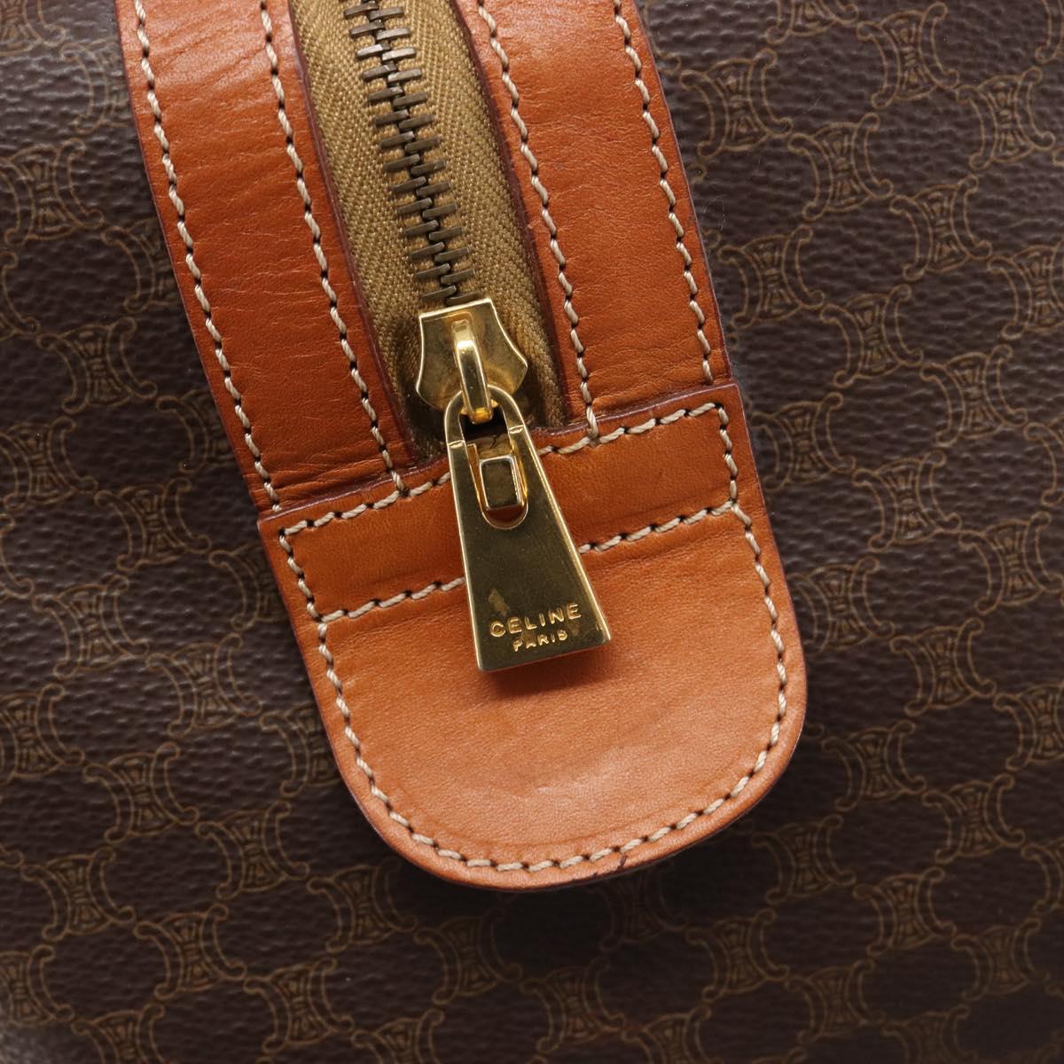 CELINE Macadam Boston Bag PVC Leather Brown Gold Tone Auth 196408A