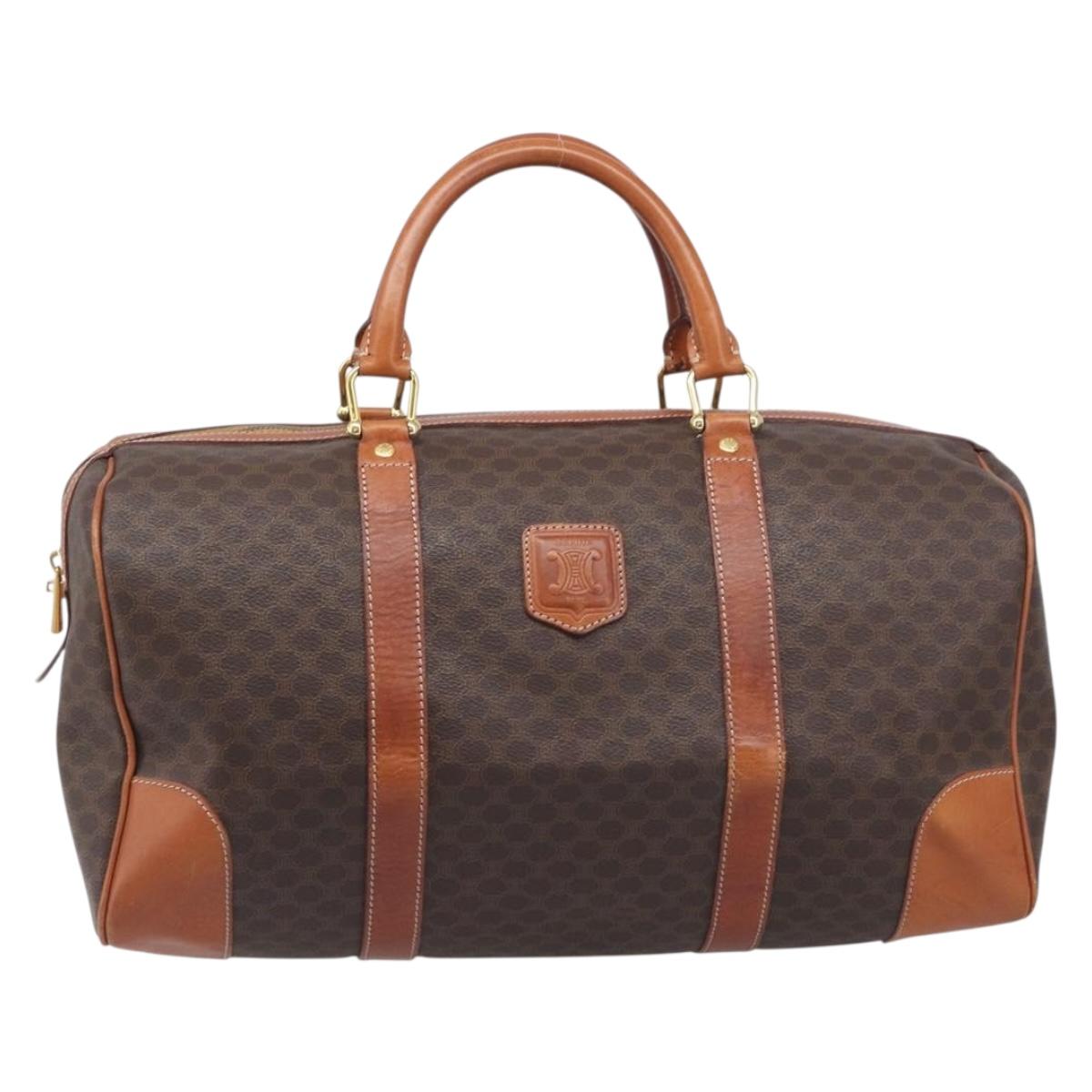 CELINE Macadam Boston Bag PVC Leather Brown Gold Tone Auth 196408A