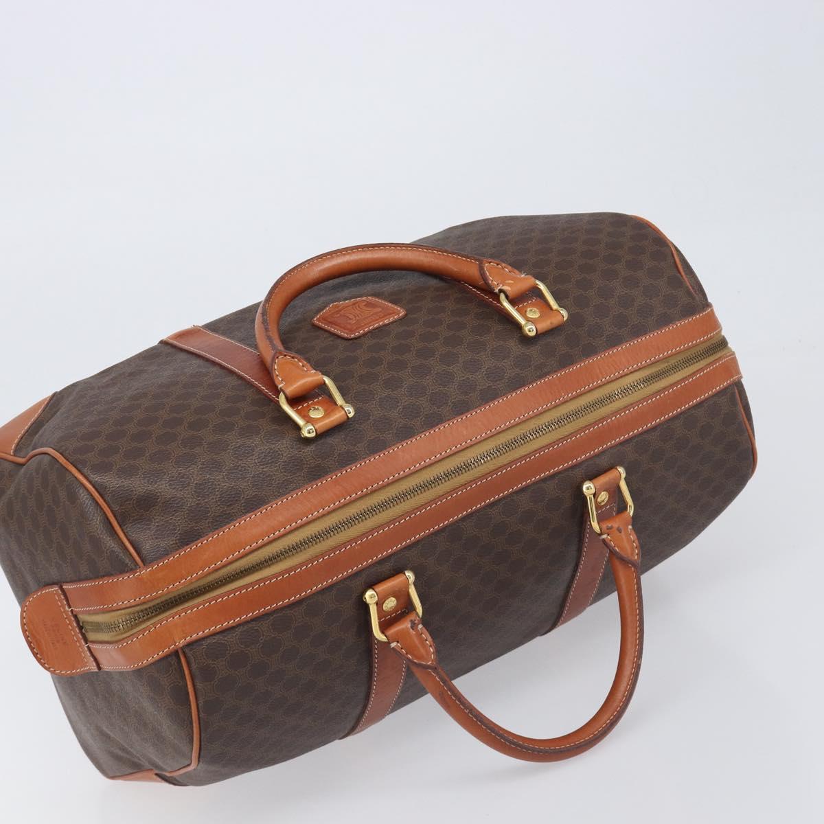 CELINE Macadam Boston Bag PVC Leather Brown Gold Tone Auth 196408A
