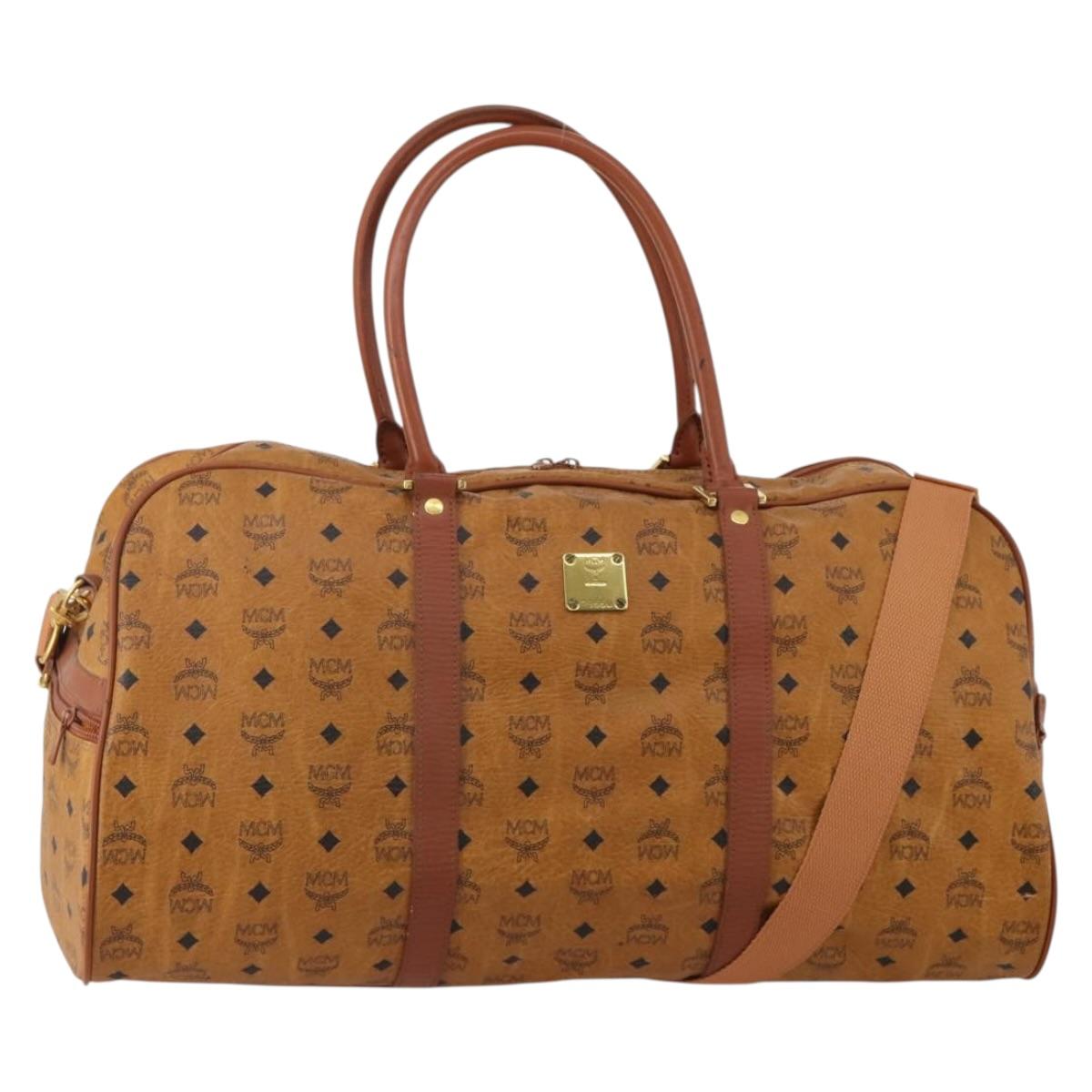 MCM Logogram Vicetos Boston Bag PVC Leather 2way Brown Gold Auth 196410
