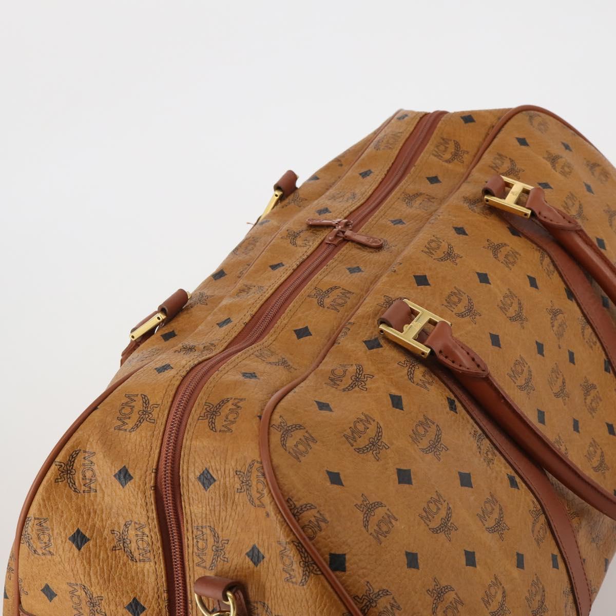 MCM Logogram Vicetos Boston Bag PVC Leather 2way Brown Gold Auth 196410