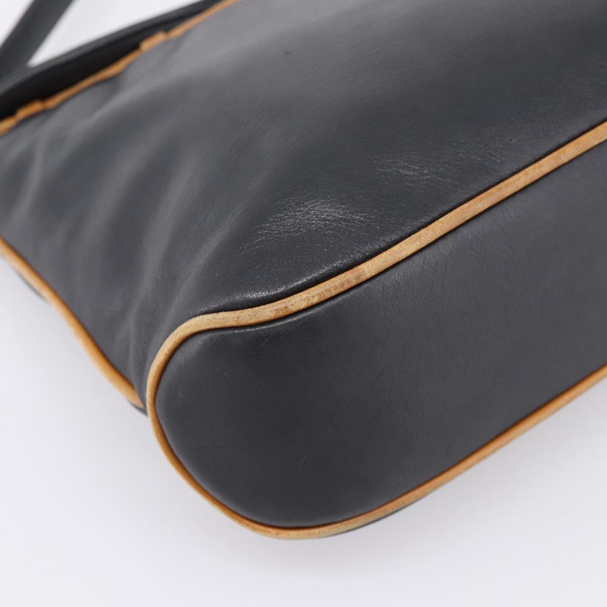 CELINE Shoulder Bag Leather Black Gold Tone Auth 196412