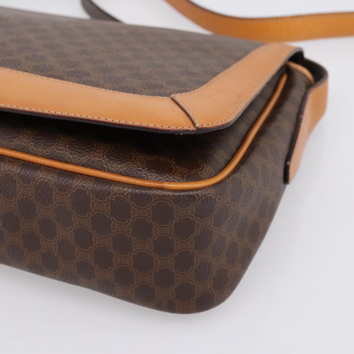 CELINE Macadam Shoulder Bag PVC Leather Brown Gold Tone Auth 196413