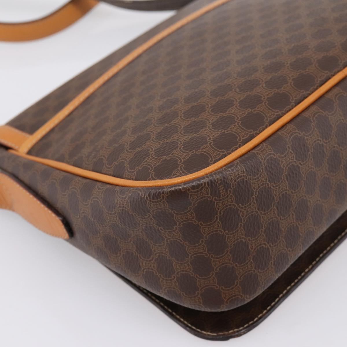 CELINE Macadam Shoulder Bag PVC Leather Brown Gold Tone Auth 196413