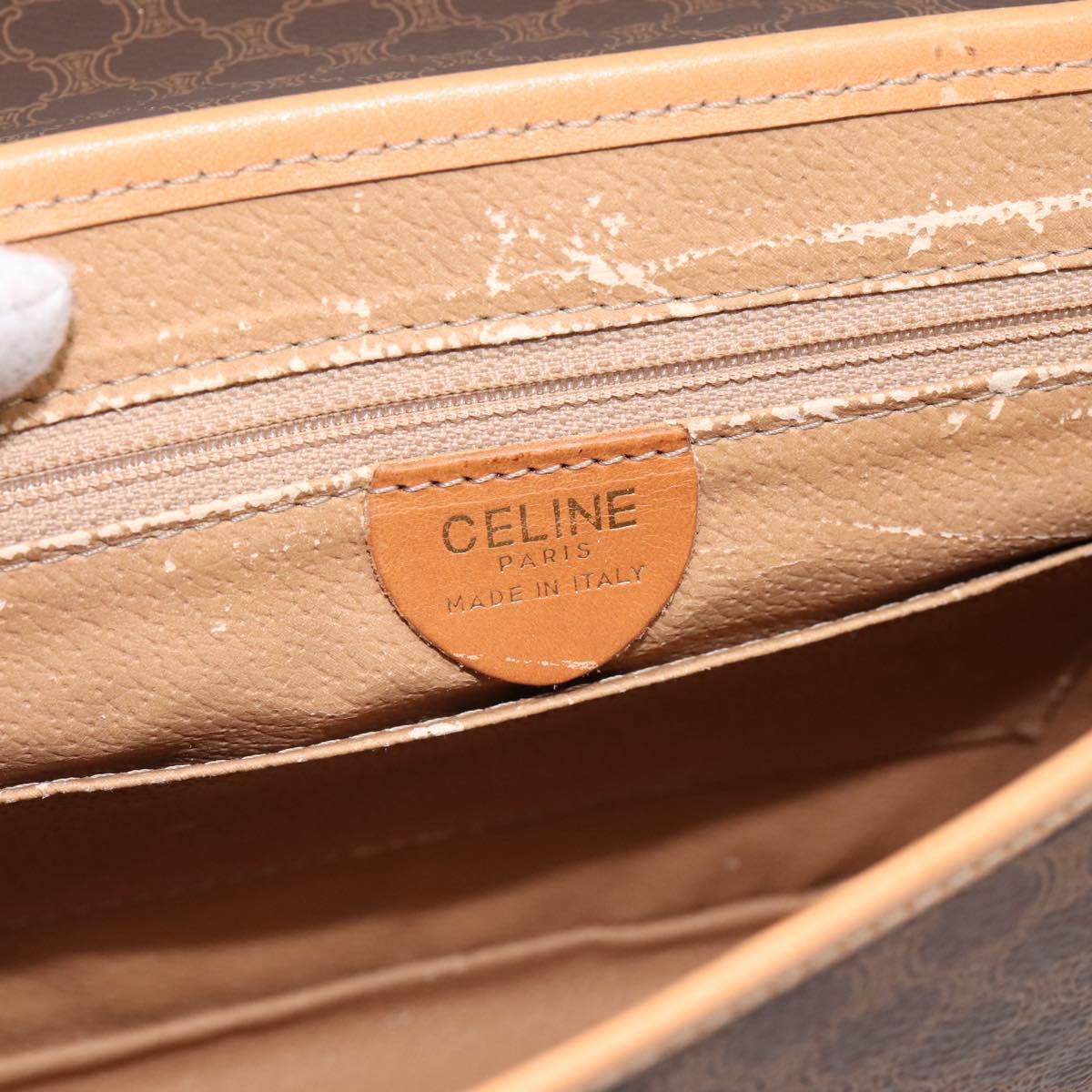 CELINE Macadam Shoulder Bag PVC Leather Brown Gold Tone Auth 196413
