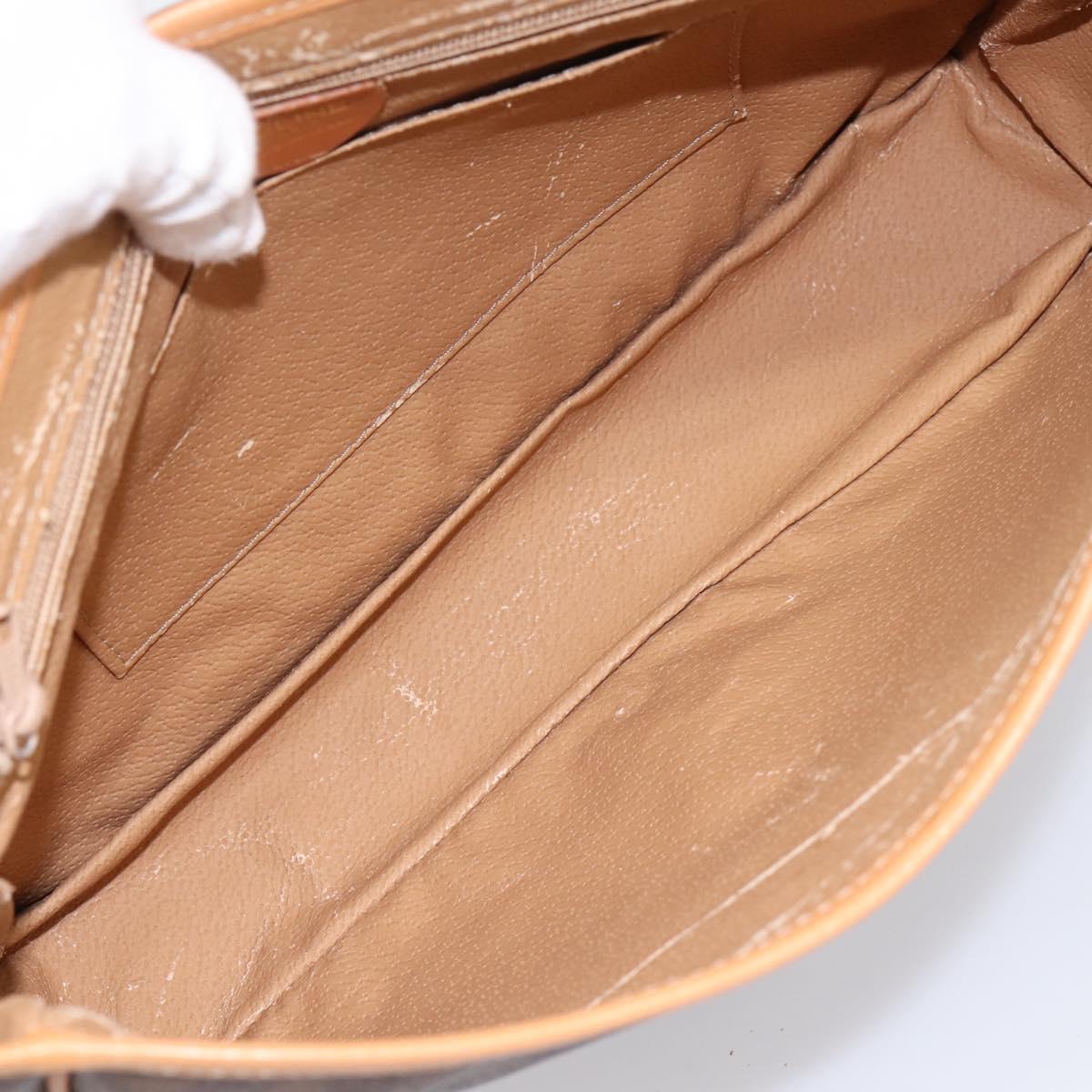 CELINE Macadam Shoulder Bag PVC Leather Brown Gold Tone Auth 196413