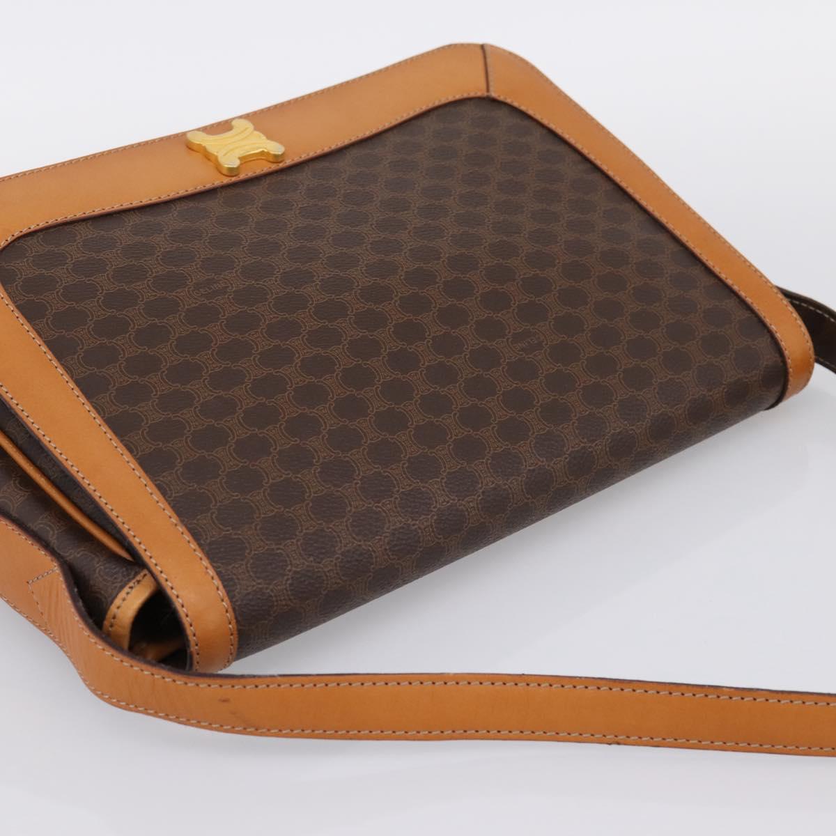 CELINE Macadam Shoulder Bag PVC Leather Brown Gold Tone Auth 196413