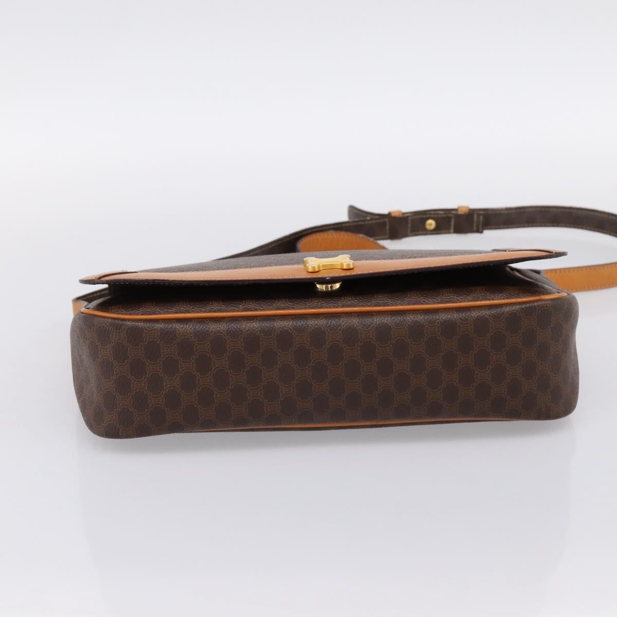 CELINE Macadam Shoulder Bag PVC Leather Brown Gold Tone Auth 196413