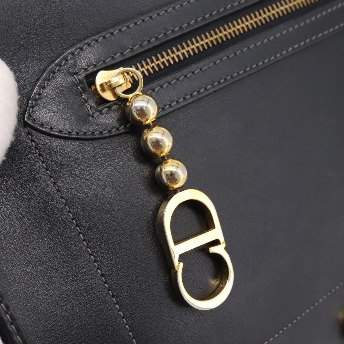Christian Dior Shoulder Bag Leather Black Gold Tone Auth 196415
