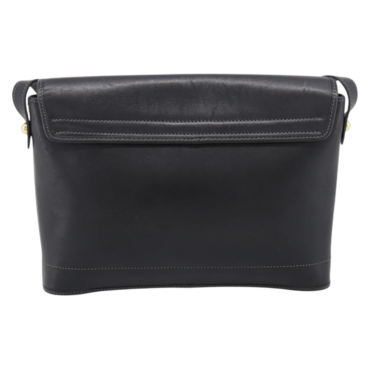 Christian Dior Shoulder Bag Leather Black Gold Tone Auth 196415