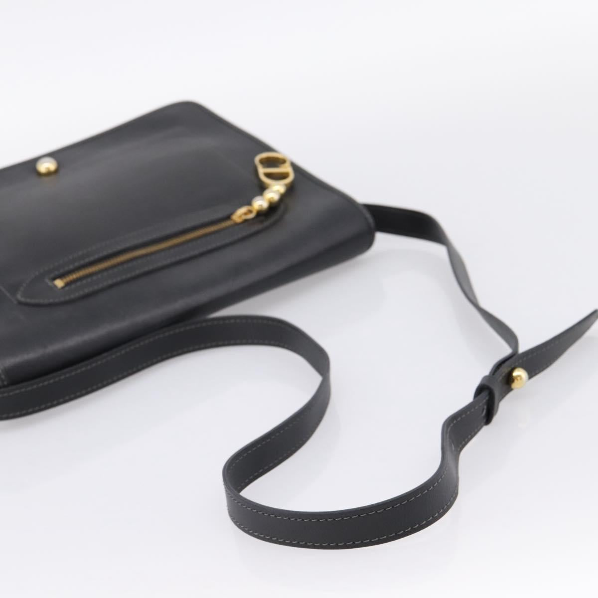 Christian Dior Shoulder Bag Leather Black Gold Tone Auth 196415