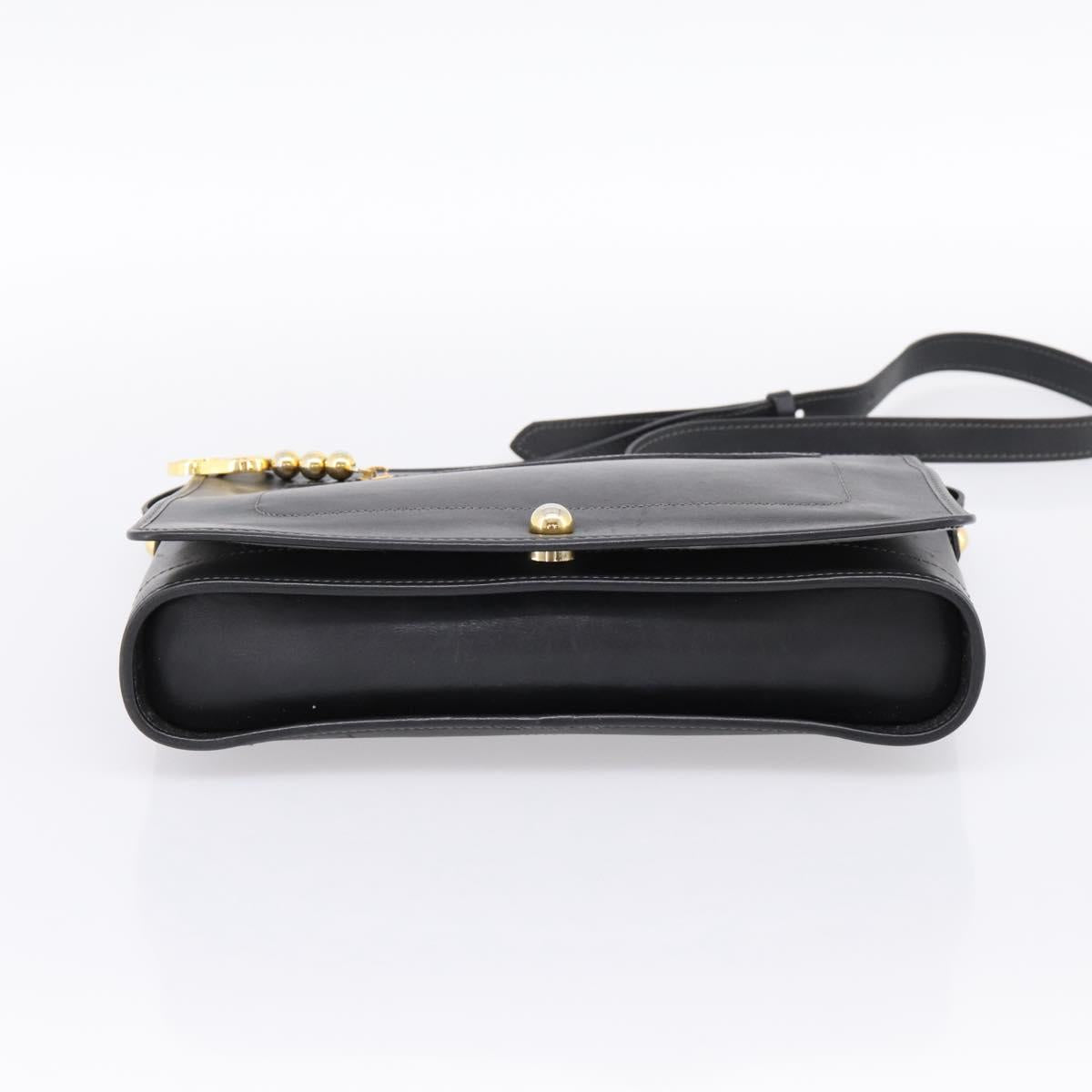 Christian Dior Shoulder Bag Leather Black Gold Tone Auth 196415