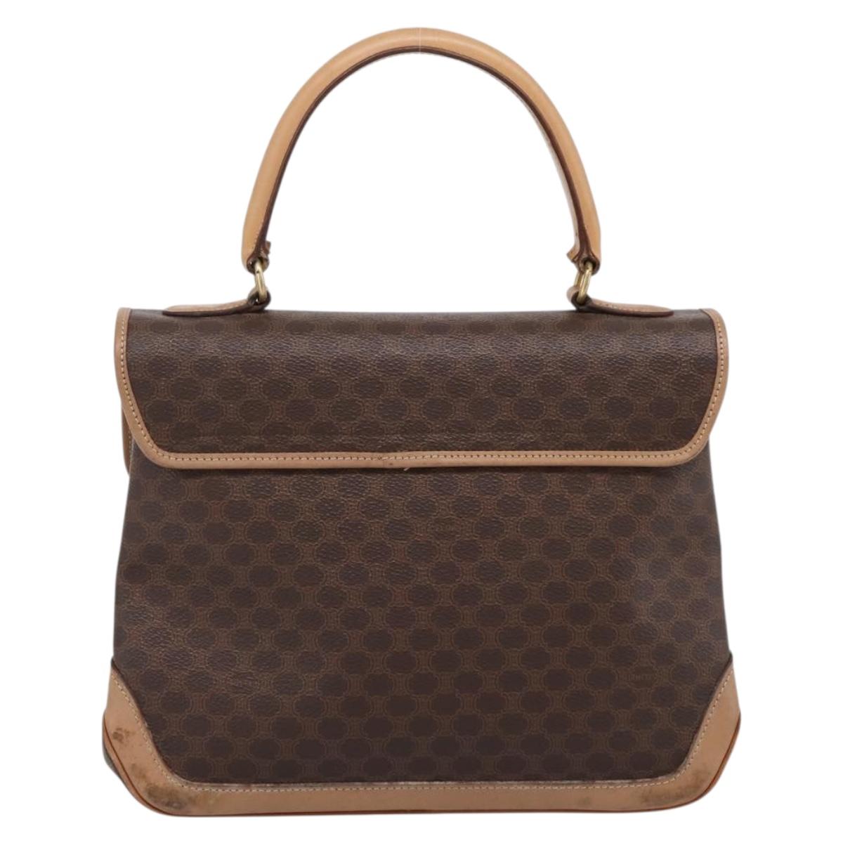 CELINE Macadam Hand Bag PVC Leather Brown Gold Tone Auth 196416