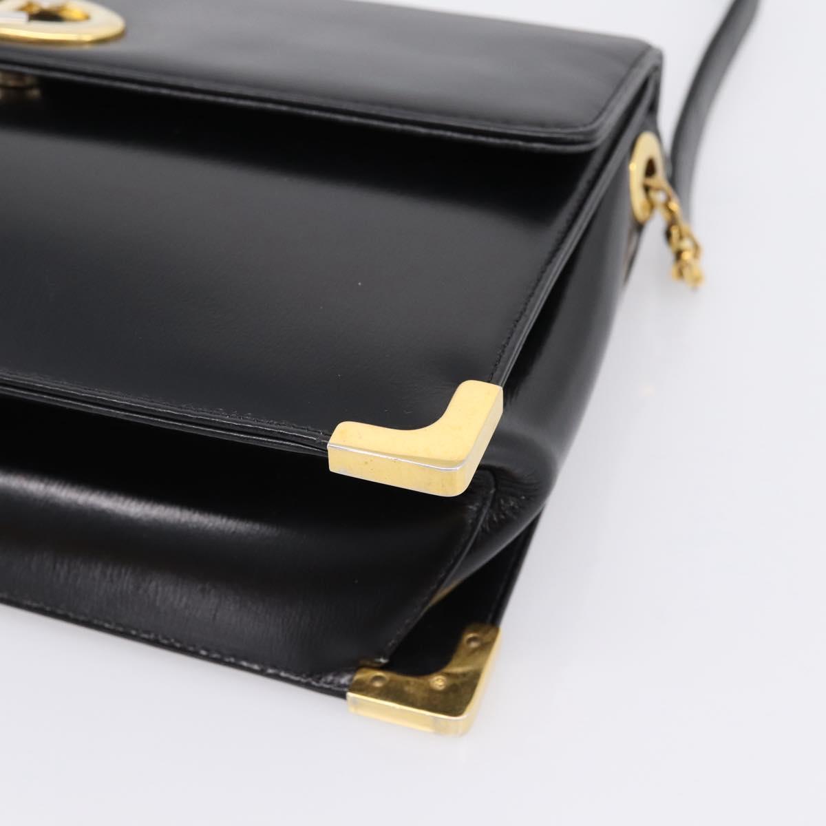 Christian Dior Shoulder Bag Leather Calf Skin Black Gold Tone Auth 196419A