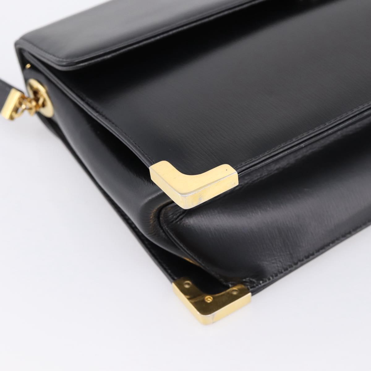 Christian Dior Shoulder Bag Leather Calf Skin Black Gold Tone Auth 196419A