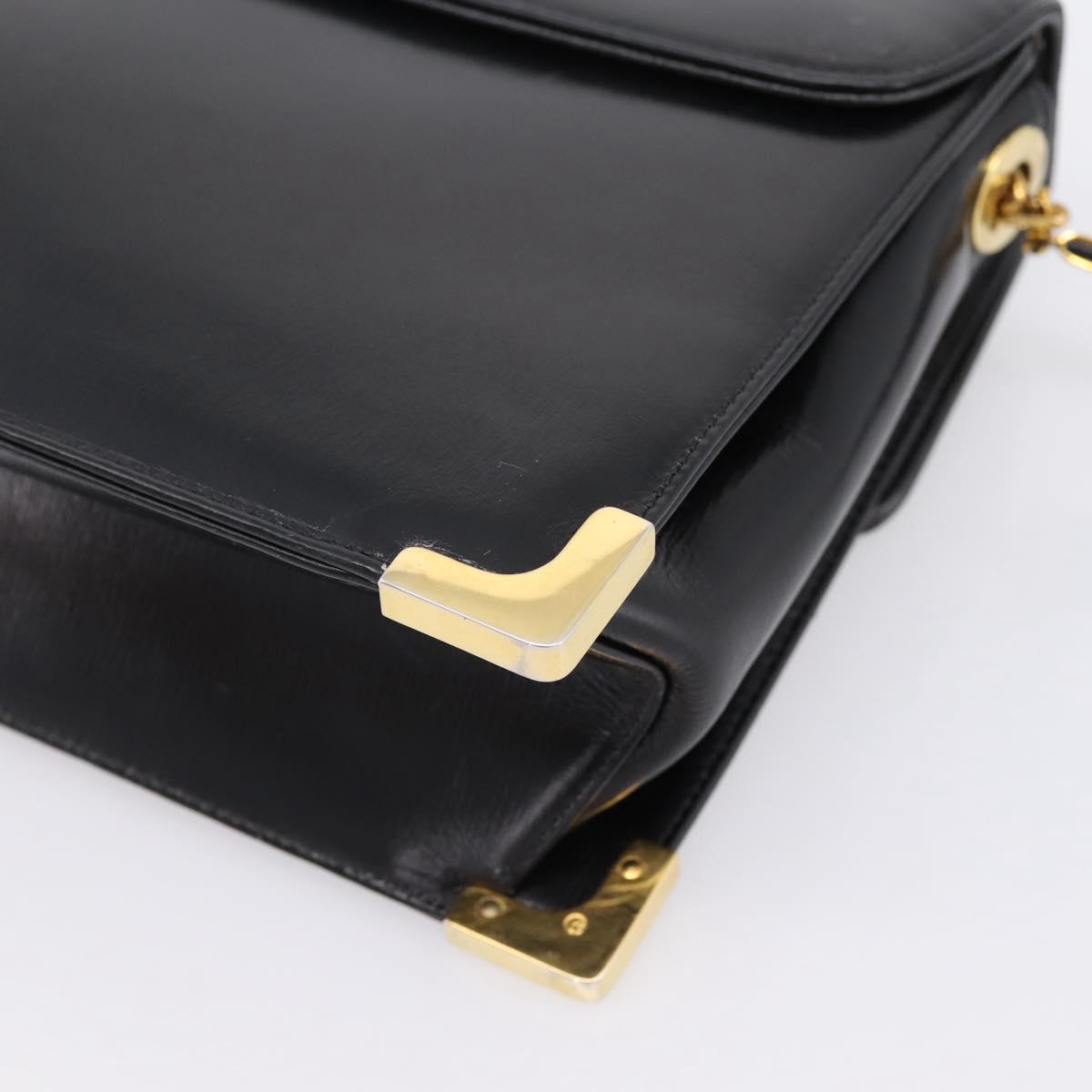 Christian Dior Shoulder Bag Leather Calf Skin Black Gold Tone Auth 196419A
