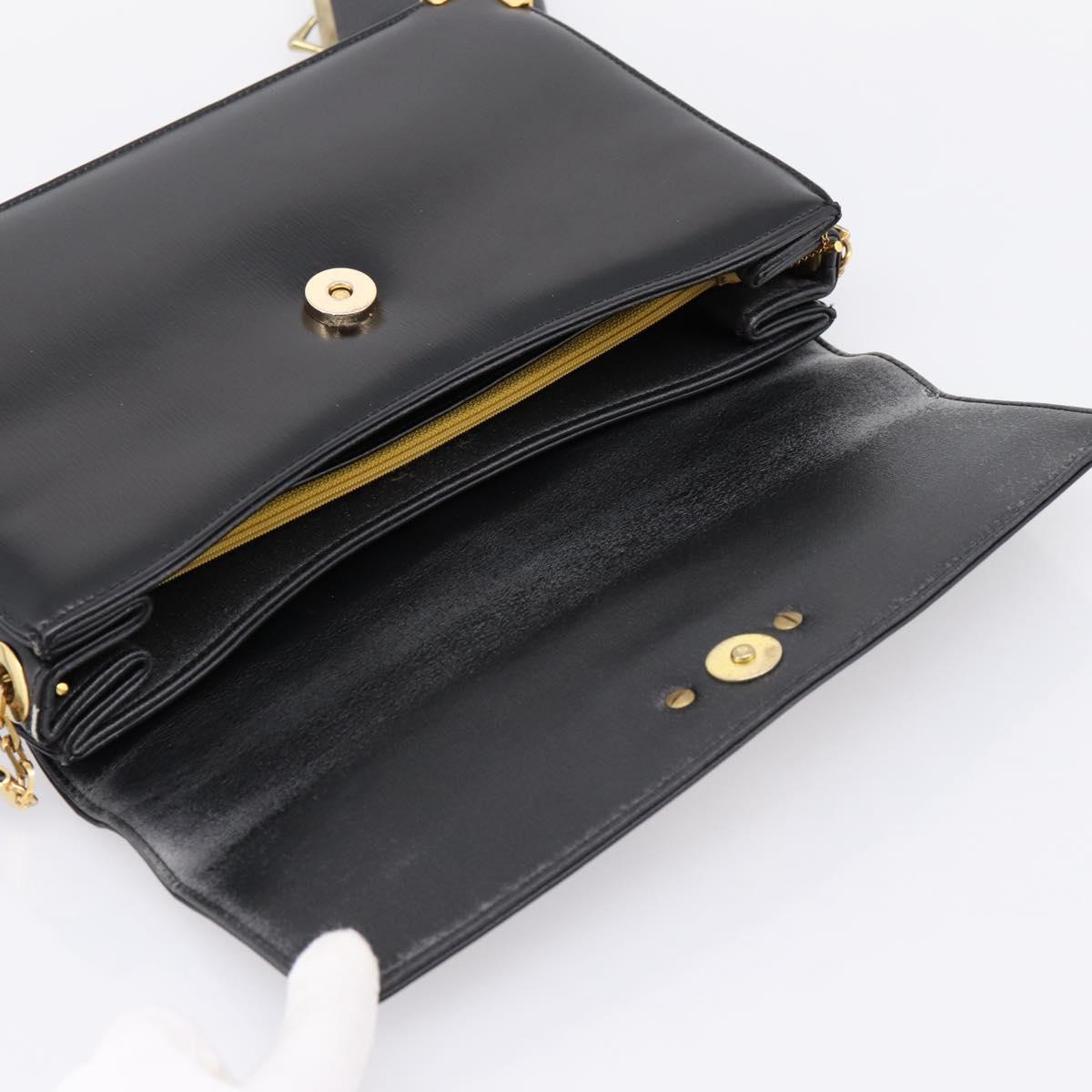 Christian Dior Shoulder Bag Leather Calf Skin Black Gold Tone Auth 196419A