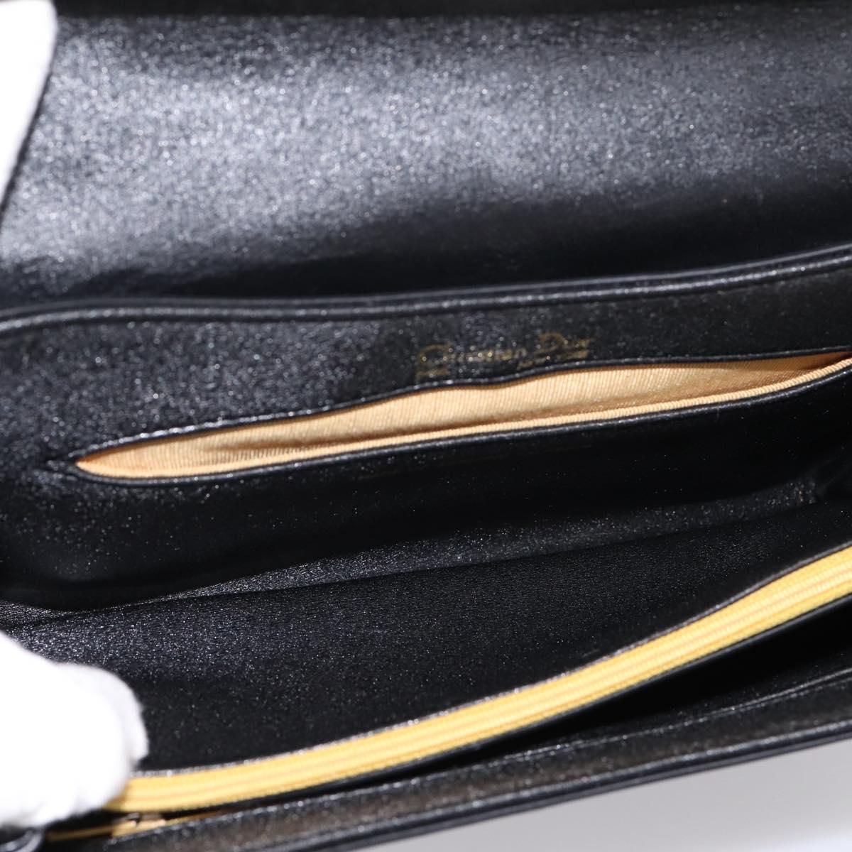 Christian Dior Shoulder Bag Leather Calf Skin Black Gold Tone Auth 196419A