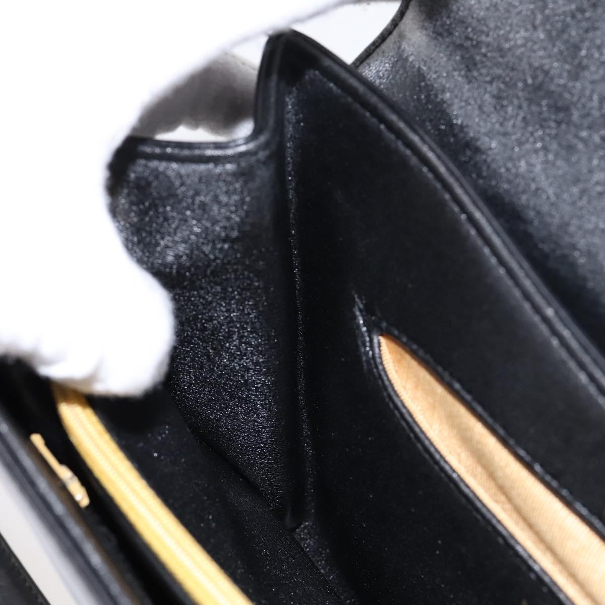 Christian Dior Shoulder Bag Leather Calf Skin Black Gold Tone Auth 196419A