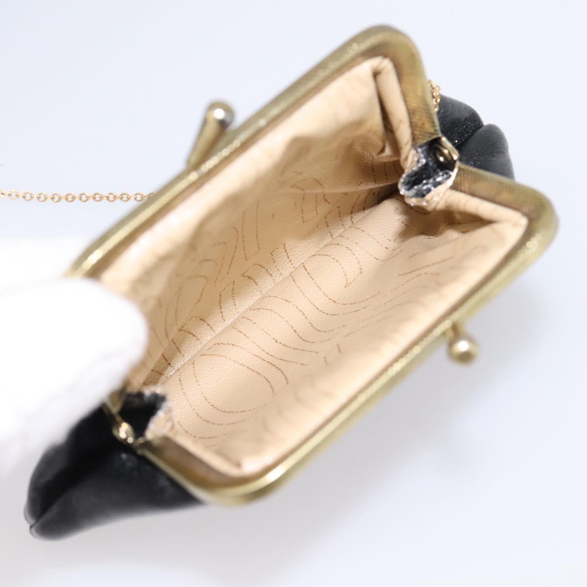 Christian Dior Shoulder Bag Leather Calf Skin Black Gold Tone Auth 196419A