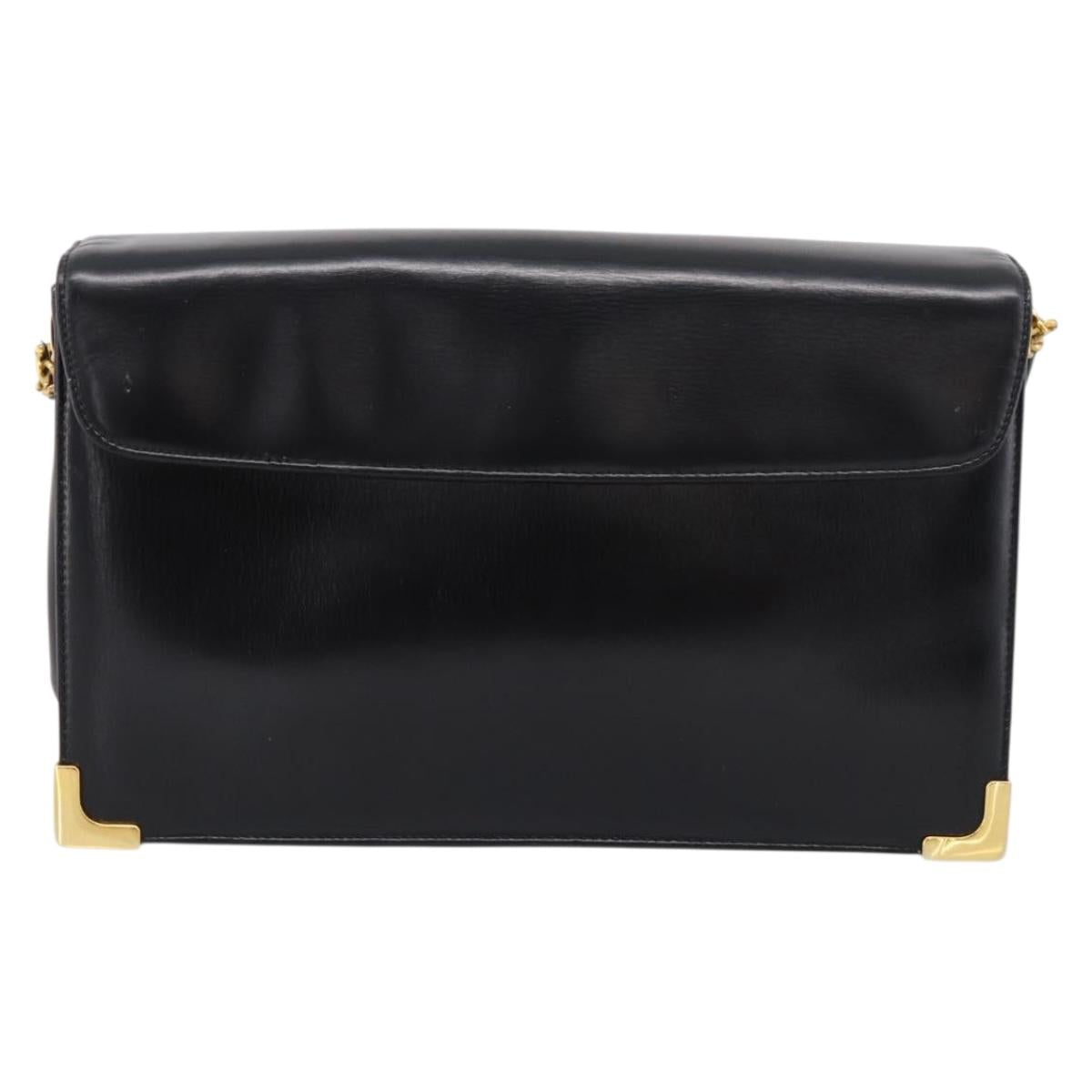Christian Dior Shoulder Bag Leather Calf Skin Black Gold Tone Auth 196419A