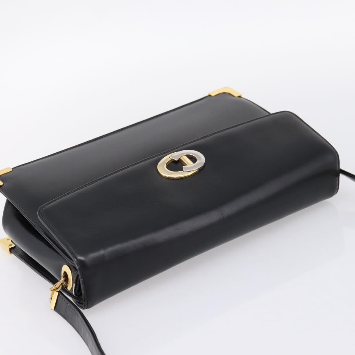 Christian Dior Shoulder Bag Leather Calf Skin Black Gold Tone Auth 196419A