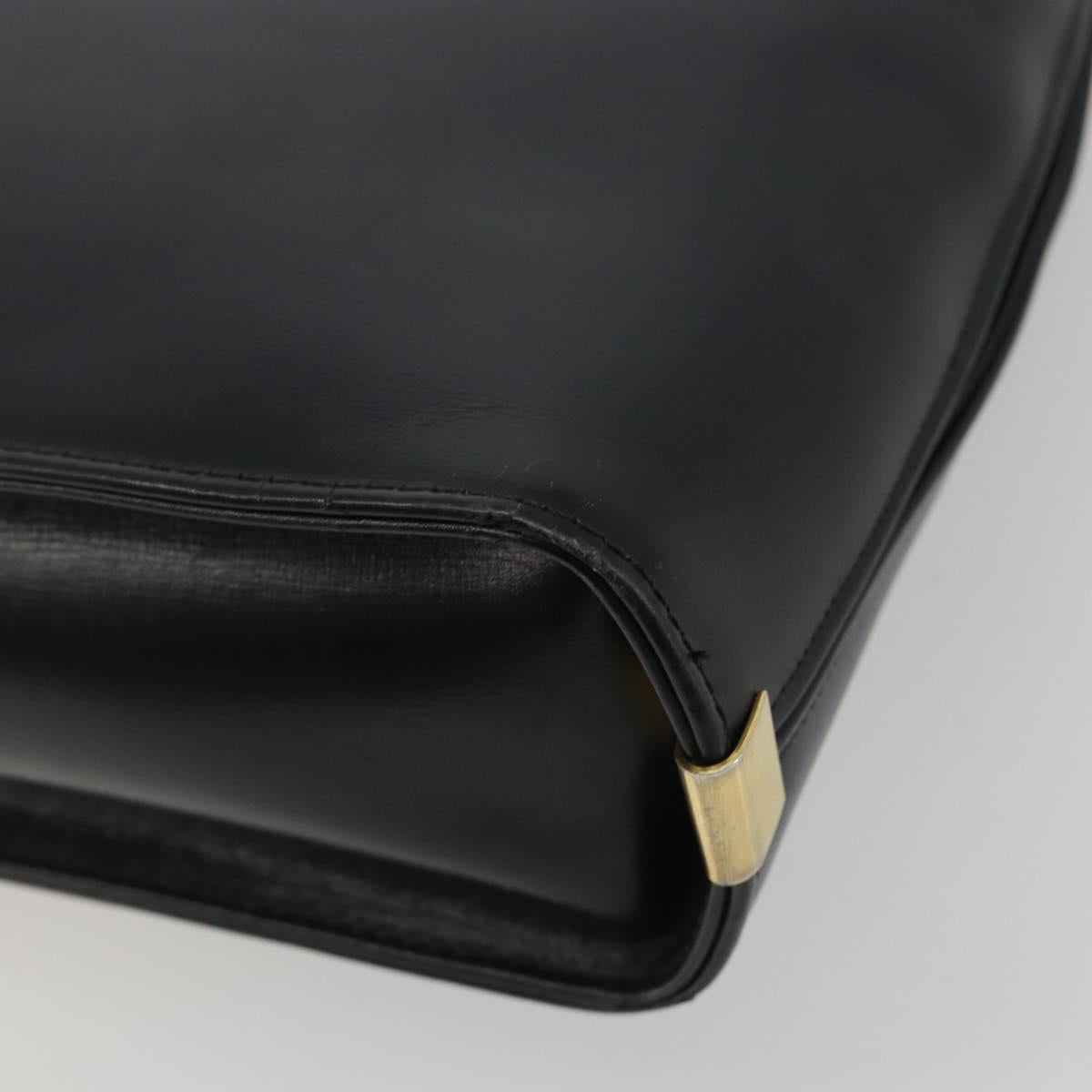 Christian Dior Calf Skin Hand Bag Leather Black Gold Tone Auth 196420