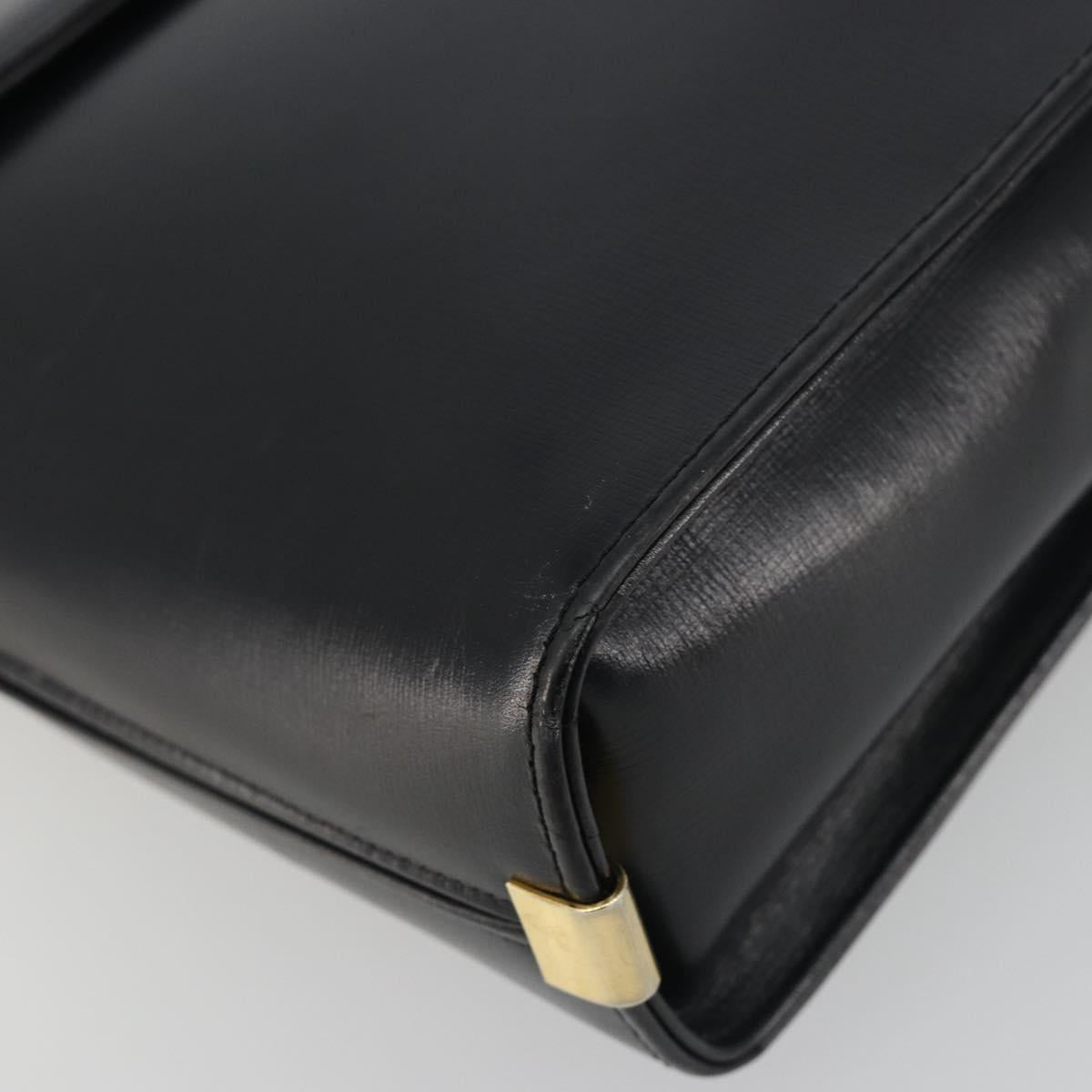 Christian Dior Calf Skin Hand Bag Leather Black Gold Tone Auth 196420