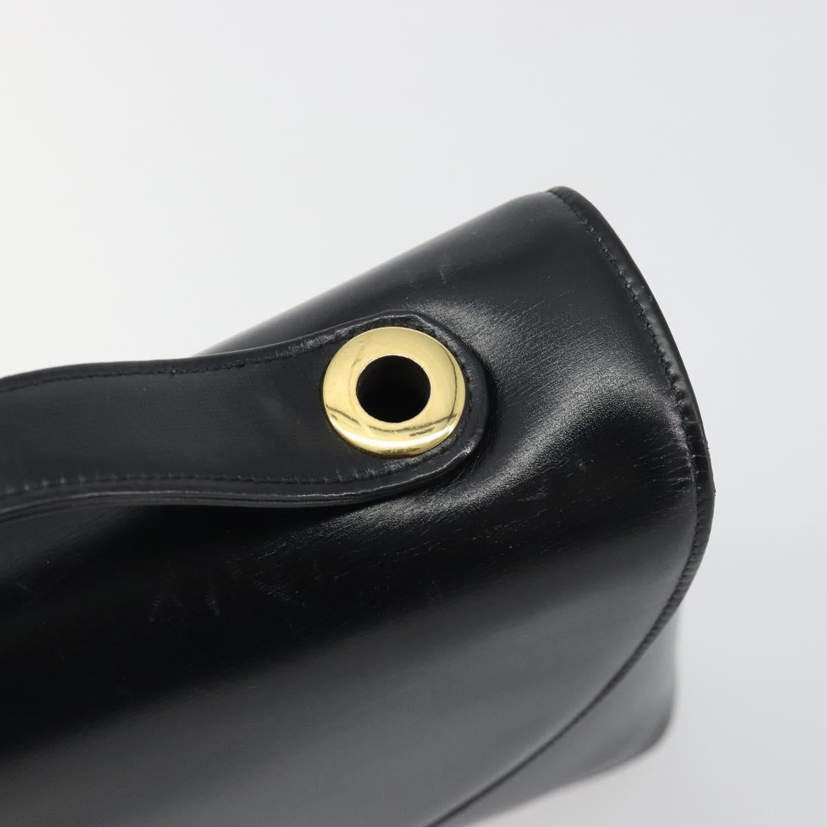 Christian Dior Calf Skin Hand Bag Leather Black Gold Tone Auth 196420