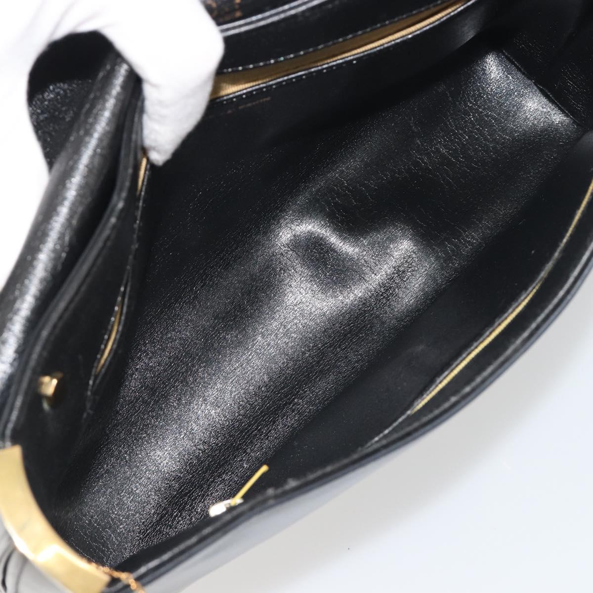 Christian Dior Calf Skin Hand Bag Leather Black Gold Tone Auth 196420