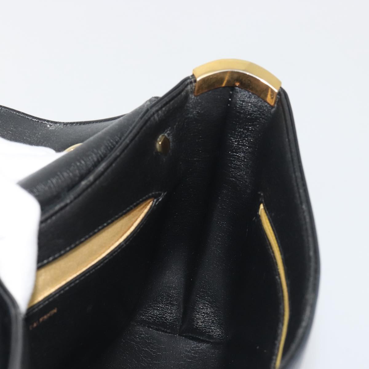 Christian Dior Calf Skin Hand Bag Leather Black Gold Tone Auth 196420