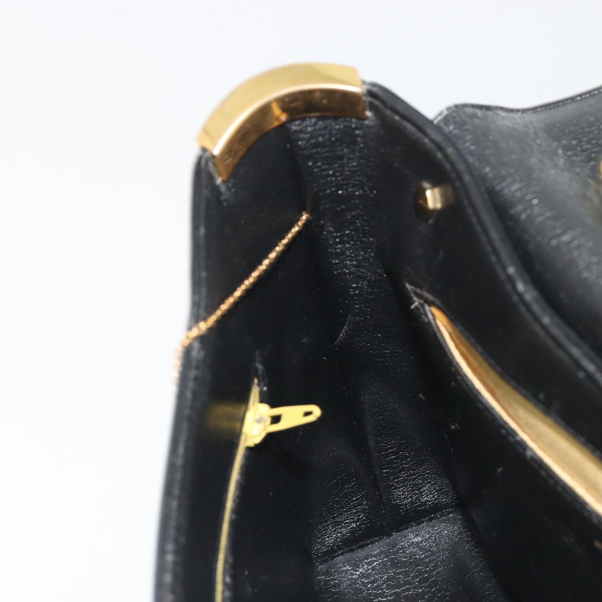 Christian Dior Calf Skin Hand Bag Leather Black Gold Tone Auth 196420