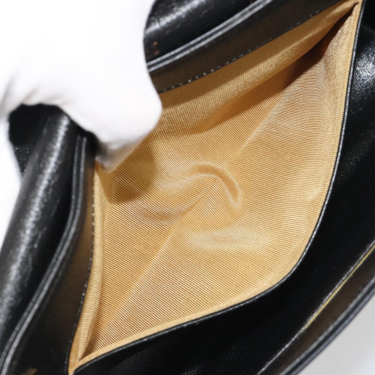 Christian Dior Calf Skin Hand Bag Leather Black Gold Tone Auth 196420