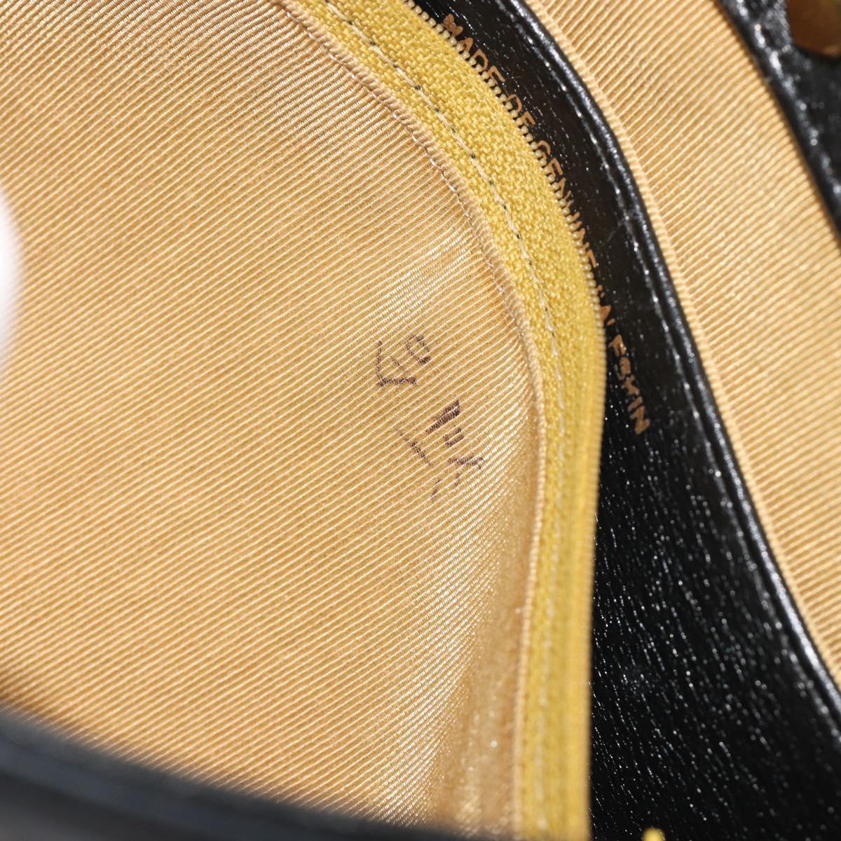 Christian Dior Calf Skin Hand Bag Leather Black Gold Tone Auth 196420