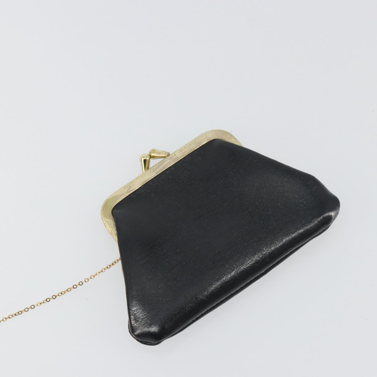 Christian Dior Calf Skin Hand Bag Leather Black Gold Tone Auth 196420