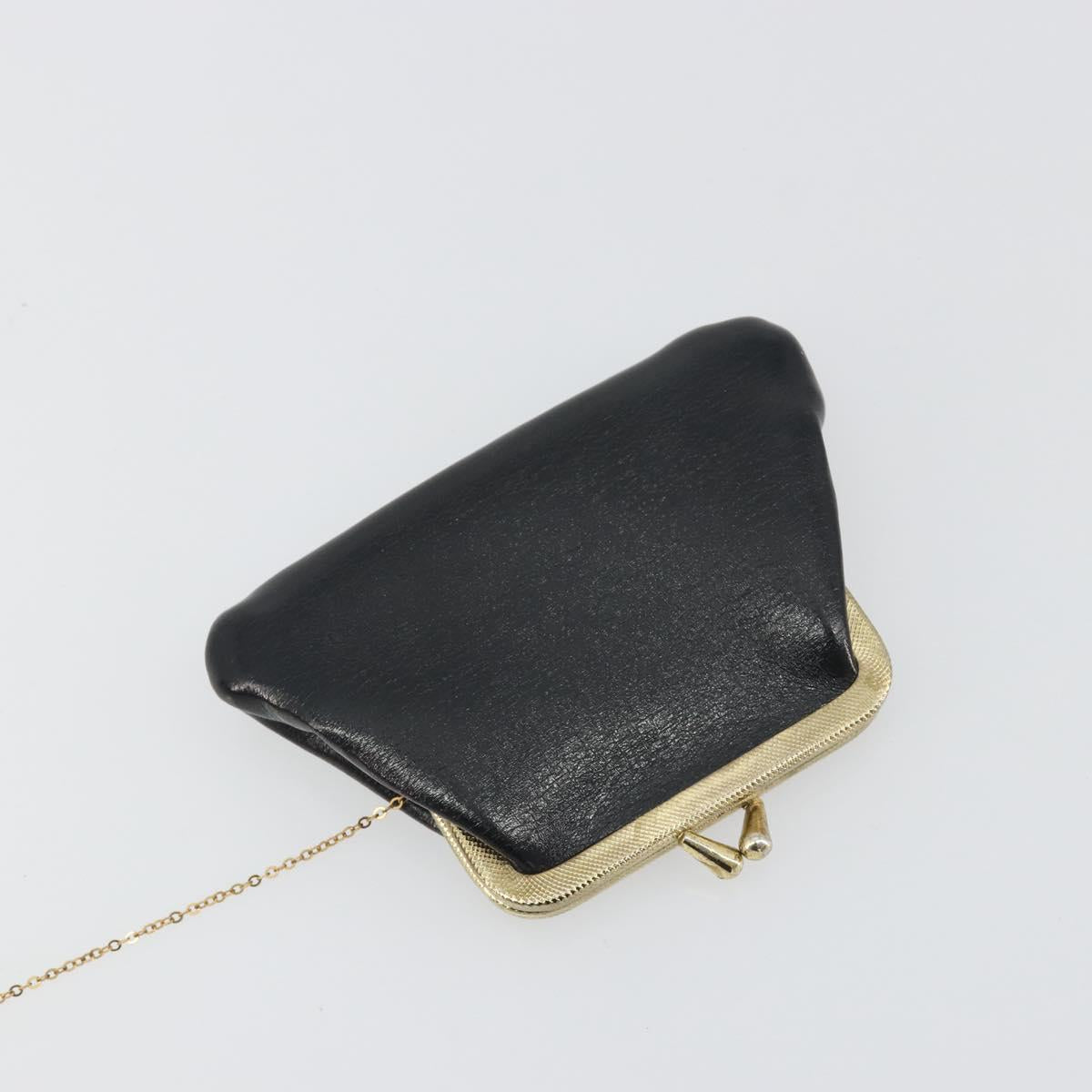 Christian Dior Calf Skin Hand Bag Leather Black Gold Tone Auth 196420