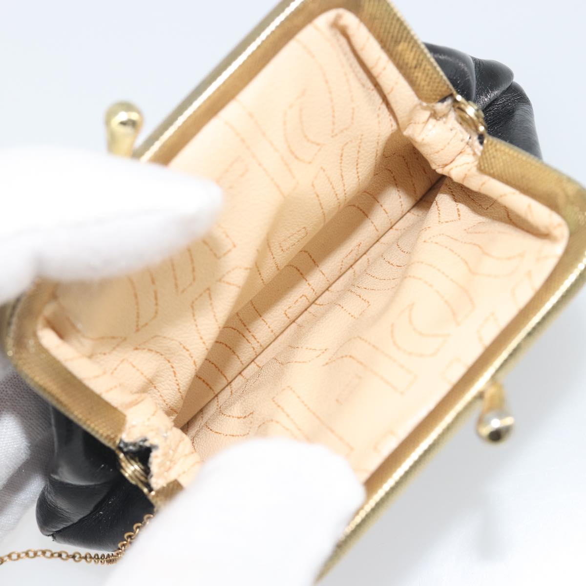Christian Dior Calf Skin Hand Bag Leather Black Gold Tone Auth 196420