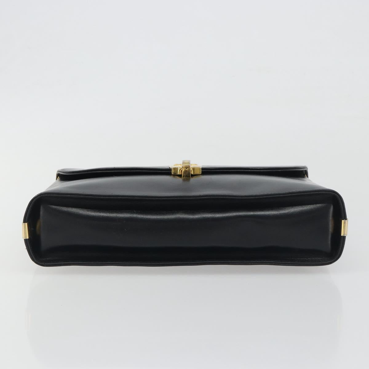 Christian Dior Calf Skin Hand Bag Leather Black Gold Tone Auth 196420