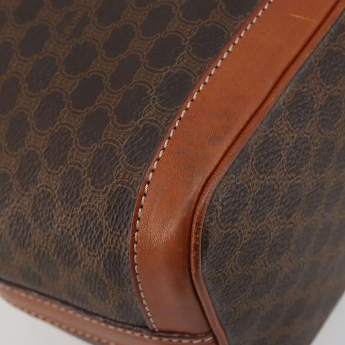 CELINE Macadam Shoulder Bag PVC Leather Brown Gold Tone Auth 196423A