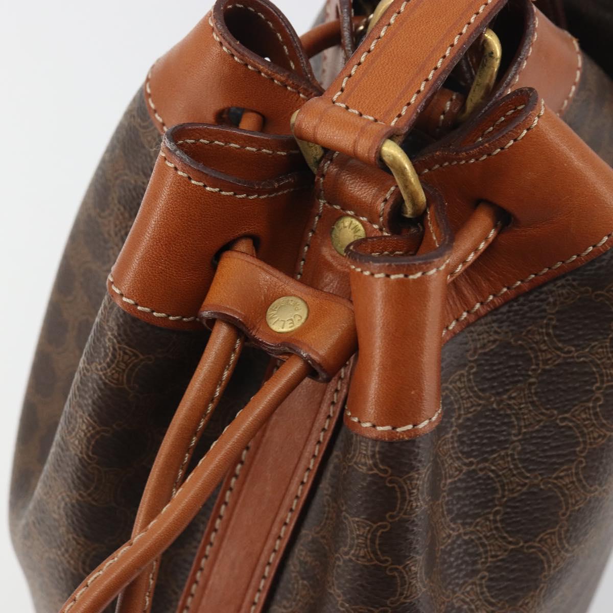 CELINE Macadam Shoulder Bag PVC Leather Brown Gold Tone Auth 196423A