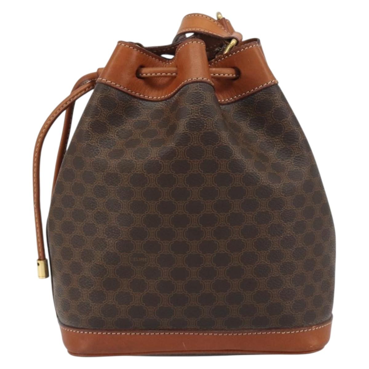 CELINE Macadam Shoulder Bag PVC Leather Brown Gold Tone Auth 196423A