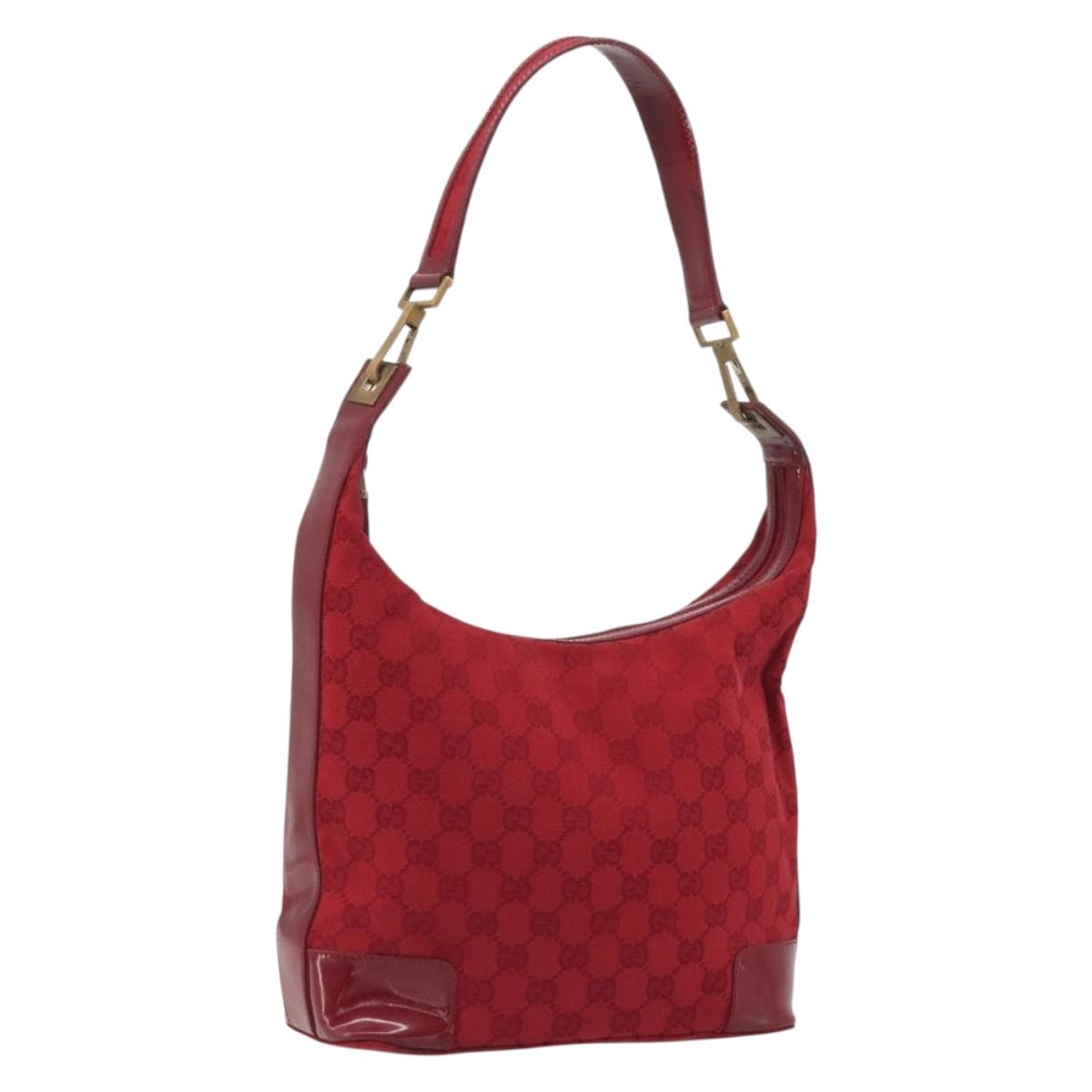 GUCCI GG Canvas Shoulder Bag Red Gold Tone 001 4204 Auth 196424A