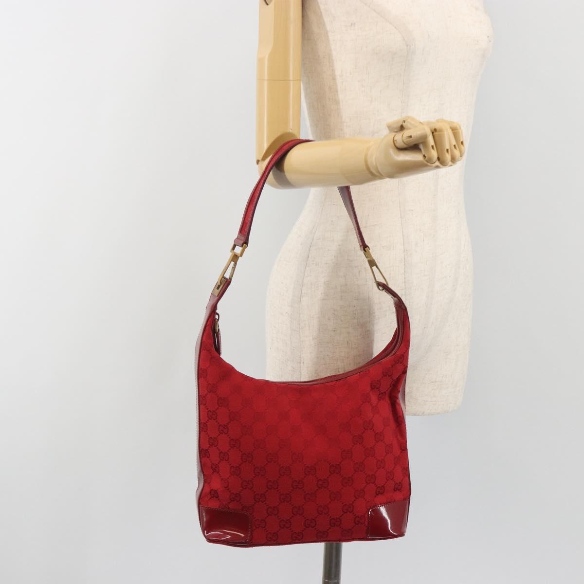 GUCCI GG Canvas Shoulder Bag Red Gold Tone 001 4204 Auth 196424A