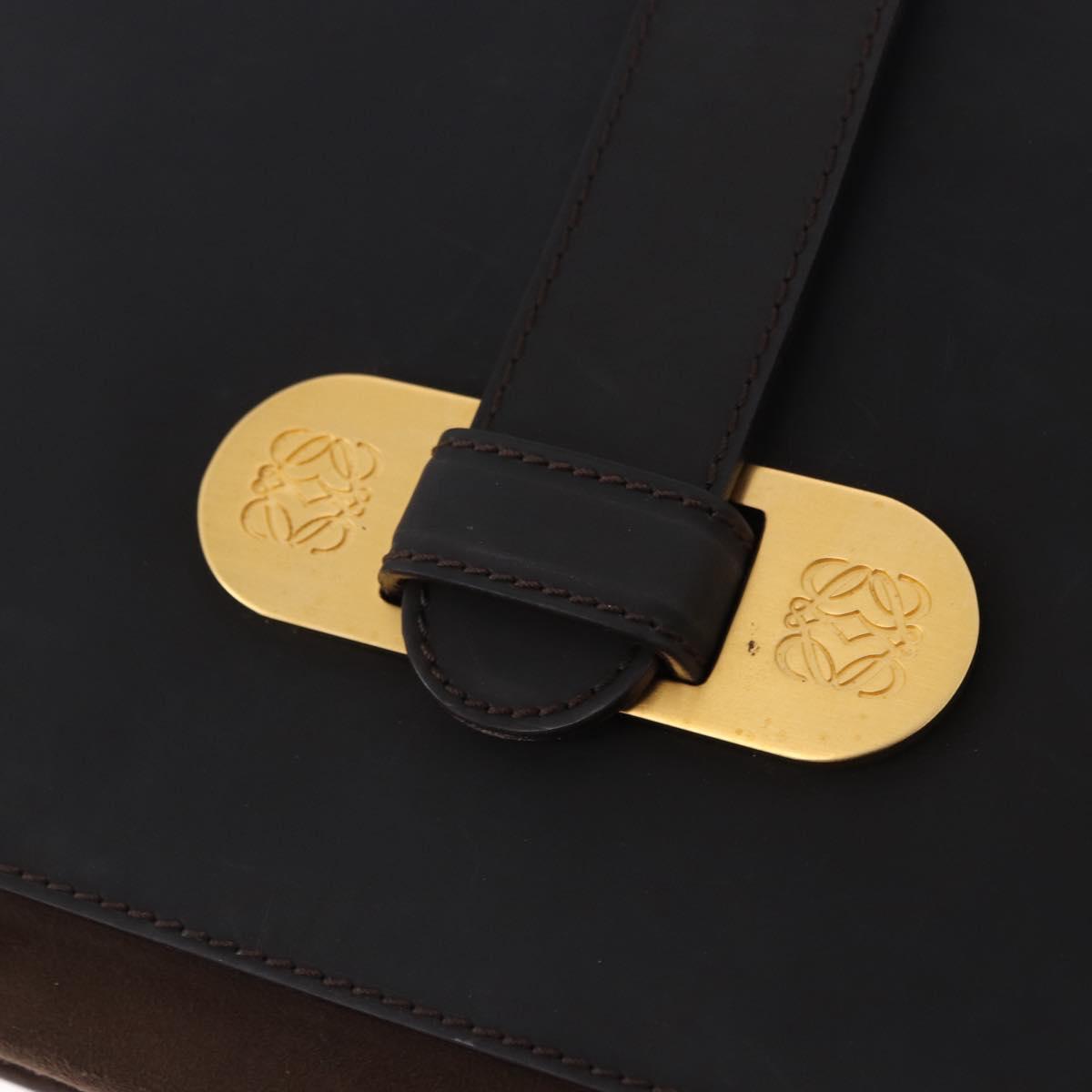 LOEWE Shoulder Bag Suede Dark Brown Gold Tone Auth 196425A