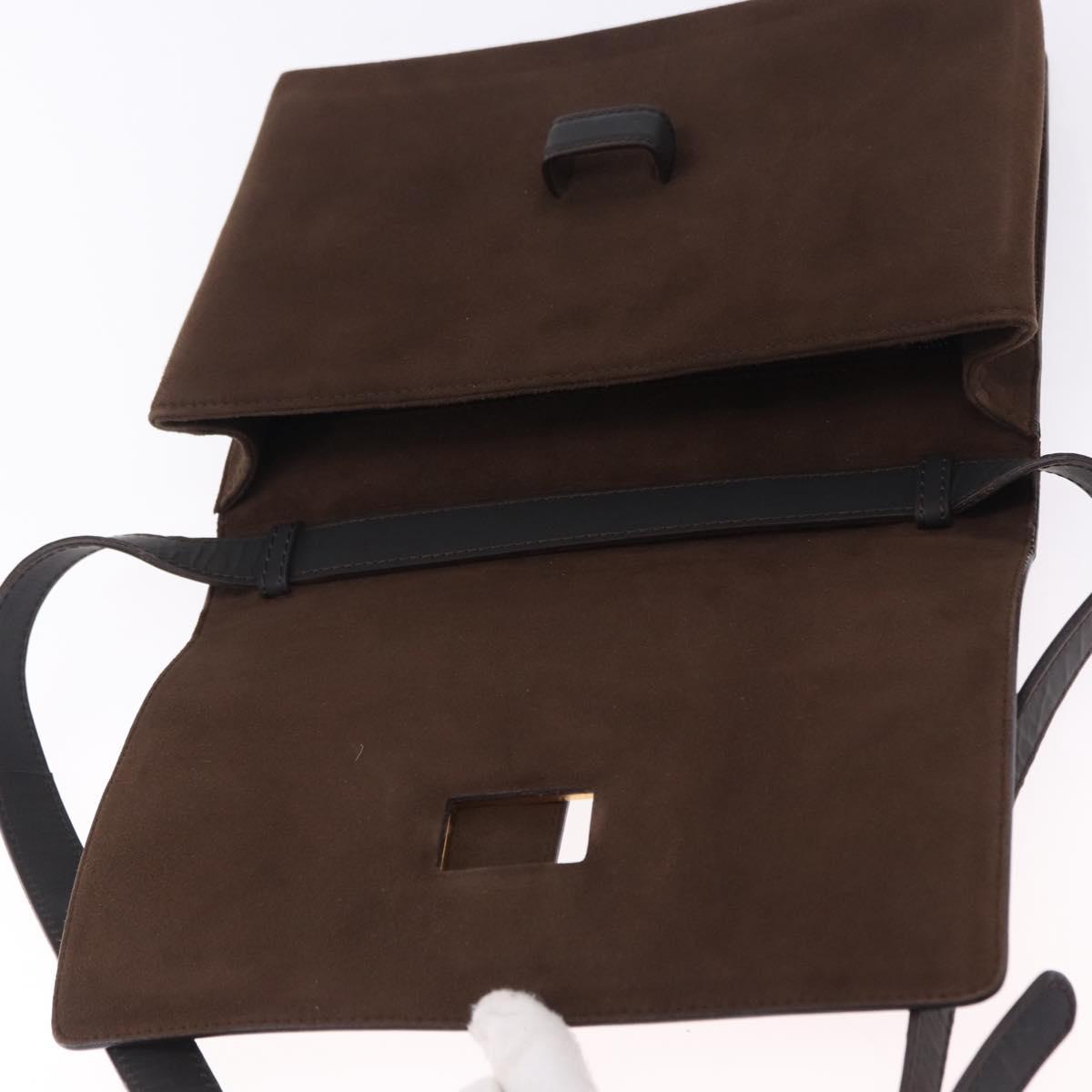 LOEWE Shoulder Bag Suede Dark Brown Gold Tone Auth 196425A